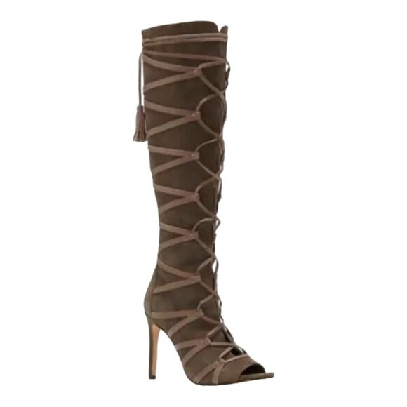 Vince Camuto Shoes - NEW Vince Camuto Tornado Gray Carsey Suede Caged Tall Back Zip Stiletto Boots